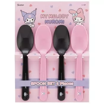 Набор из 4 пластиковых ложек Skater 15 см My Melody Kuromi Sanrio Сделано в Японии S-18P-A