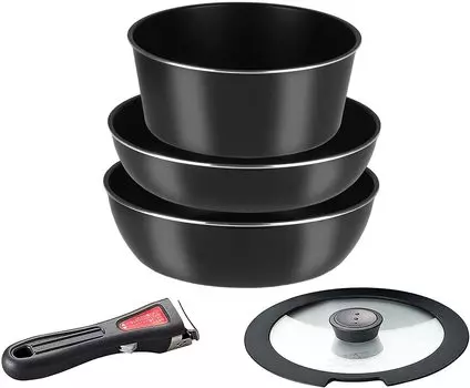 Набор из 5 кастрюль Pearl Metal Frying For Gas Fire Diamond Removable Handle Set, 5 предметов, только, черный, Coat, AZ-5558