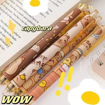 Набор из 6 гелевых ручек Kawaii Capybara, быстросохнущие ручки с черными синими чернилами, канцелярские принадлежности