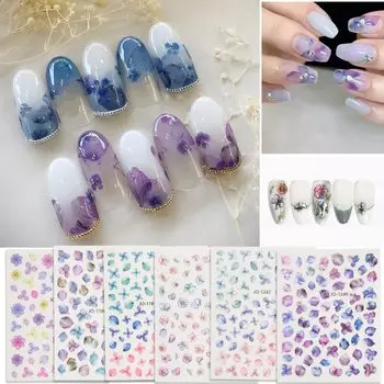 Набор из 6 наклеек для ногтей Chisafly Nail Summer Rainy, цветы, гортензия, лепестки, наклейки, цветы, красочные, цветы, сезон,