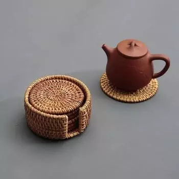 Набор из 6 подставок под напитки для чая кунг-фу, аксессуары, круглая посуда, подставка для посуды, коврик из ротанга, подставка для чашки, диаметр 8 см