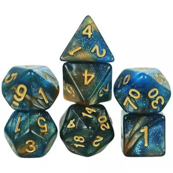 Набор из 7 игральных костей DND Polyhedral Dice, разноцветные с блестками, D4 D6 D8 D10 D% D12 D20 для настольных игр DND TRPG, развлекательных игр для вечеринок E01