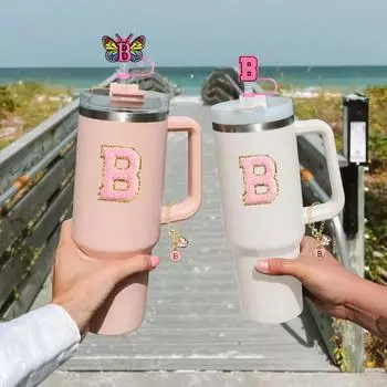 Набор из 9 аксессуаров для Stanley Cup Proof Stopper Flowers Strawberry Cover Letter Embroidery Bottle & Cup Accessories