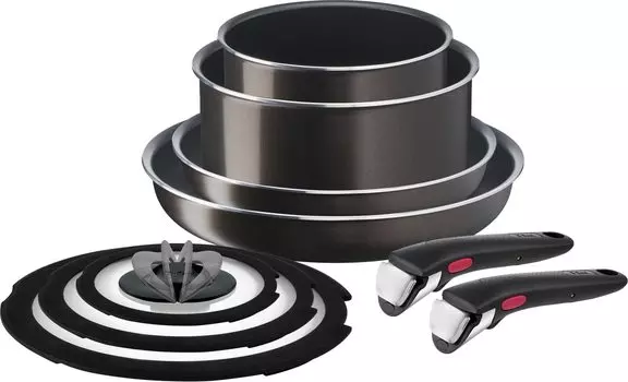 Набор из 9 съемных кастрюль и сковородок Tefal для газовой плиты, в комплект входят 2 специальных предмета, не содержащих вредных веществ, таких как PFOA Neo French Brown коричневый