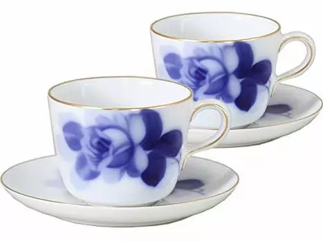 Набор из пары чашек и блюдец из бумаги Touen Washi Blue Rose Morning [упаковка Okura] (8211) &