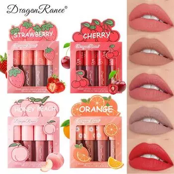 Набор матовых помад Velvet Matte Mist Lip Glaze, невыцветающий, антипригарный, фруктовый блеск для губ, набор из 4 шт., мини-дорожный набор A