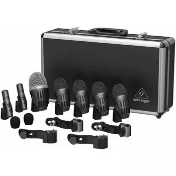 Набор микрофонов для барабанов Behringer, 1 динамический микрофон для баса, 4 динамических микрофона для 2 подвесных тарелок, конденсаторные микрофоны, металлический корпус BC1500