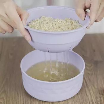 Набор мисок для лапши Yousheng Ramen с крышкой, палочками для еды, ложкой, вилкой, большой емкостью, дренажной чашей для лапши, экологически чистой чашей для супа Ramen без содержания бисфенола А 1200ml чёрный