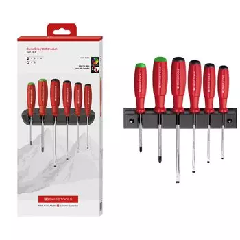 Набор отверток PB SWISS TOOLS Swiss Grip в бумажной коробке с держателем, 6 предметов, плоская головка/плюс 8245.CBB