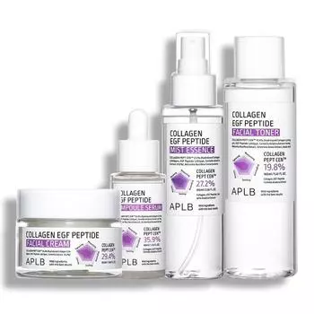 Набор пептидов APLB Collagen EGF: Крем для лица + ампульная сыворотка + эссенция-мист + тоник для лица в сочетании с комплексом Centella 3X