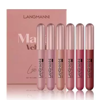 Набор помад Velvet Matte Nude, стойкий насыщенный пигмент, набор блесков для губ в форме капсулы, подарочная коллекция для женщин/девушек (6шт жидкая помада)