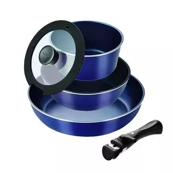 Набор посуды Pearl Metal Stack Plus Blue Diamond Coat IH, 5 предметов, темно-синий, B HB-5630 тёмно-синий