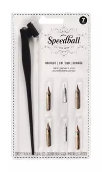 Набор ручек Speed Ball Art Oblique Dip Pen из 6 перьев и стержня ручки с косым локтем Speed Ball Art Oblique Dip Pen
