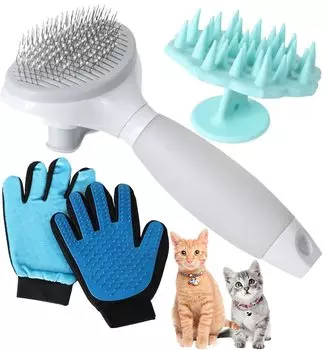 Набор щеток Heroes Cat Brush Set DX Rubber Hair Removal Starter Kit для коротких, средних и длинных волос Pet Round Grooming Healing Brush [Cat (3 шт (Основная кисть, кисть,
