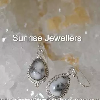 Набор сережек Ari Double Drop Ari из дендритического агата от Sunrise Stud Earring и обруч-кольцо с подвеской • Подарок лучшему другу • free Size белый