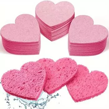 Набор спонжей для лица Heart Facial Sponges, 10 шт. — мягкие, многоразовые, для бережного очищения, отшелушивания и снятия макияжа 10pcs
