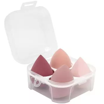 Набор спонжей для макияжа Blender, Beauty Sponge Makeup Blender Flawless для жидких средств - разноцветные 4 шт. с футляром для яиц