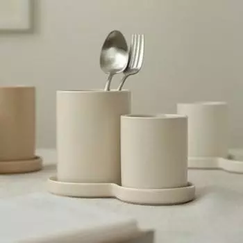 Набор столовых приборов Maribelle Neutral Oatmeal, 3 шт., 1 комплект, популярная корейская посуда