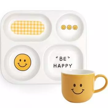 Набор тарелок для детского питания Doho Happy Smile, набор из 2 предметов, разные цвета, поднос + кружка, популярные корейские товары для родителей