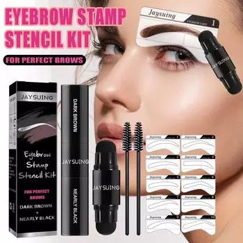 Набор трафаретов для бровей Jaysuing Eyebrow Stamp Stencil Kit Natural Hairline Powder 1 * Отпечаток бровей / 2 * Кисть для бровей / чёрный