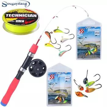 Удочка для подледного лова с катушкой, леской и набором приманок Rod 62cm&Reel40