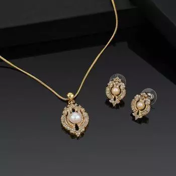 Набор женских подвесок фантазийной формы Estele Elegant с жемчугом и американскими бриллиантами