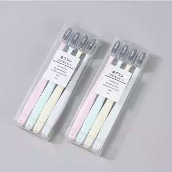 Набор зубных щеток MUJI для взрослых из 4 штук, японское качество: Сплошные цвета, маленькая головка, щетина средней мягкости, защитные чехлы