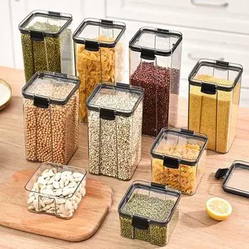 Наборы из 2 шт., герметичная банка для хранения продуктов, прозрачный пластиковый кухонный органайзер, резервуар для нескольких зерен, штабелируемые сушеные герметичные банки для хранения 24 Hour Shipping