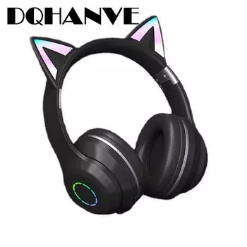Наголовные Bluetooth-наушники ST89M со светодиодной подсветкой и градиентом цвета, беспроводные Bluetooth-наушники с кошачьими ушками, компьютерные гарнитуры