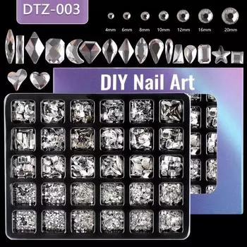 Nail Art 30 Grid Boxed Nail Art Flat Bottom Special-Shaped Diamond Transparent Ab Big Red Nail Rhinestone Nail Art Jewelry