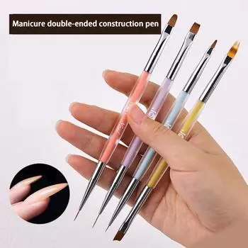 Nail Art Pen Comfortable Grip Acrylic Rod Flexible Soft Nylon Bristle UV Gel Nail Polish Design Multifunctional Double Heads Nail Brush Pen Nail Salon B