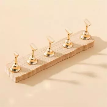 Nail Art Practice False Nail Tip Holder Wooden Nail Holder with Base Press on Nails golden-5pcs wave base