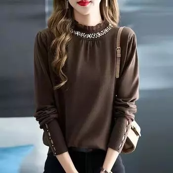 Nail Bead Small Half High Neck свитер Base свитер женский осень зима новый кружевной трикотажный свитер one size чёрный