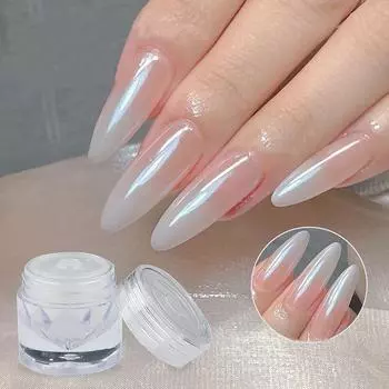 Глянцевый прозрачный порошок для ногтей Ice Mirror Moonlight White Aurora Powder Nail Wear Украшение для ногтей