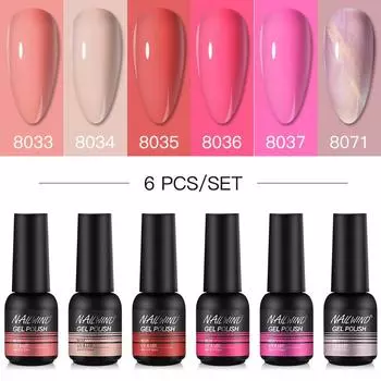Nailwind 6 шт. 8 мл гель-лак для ногтей Soak Off Набор гель-лаков Яркий гель-лак для ногтей Верхнее базовое покрытие Матовый гель для дизайна ногтей LED/УФ-лампа