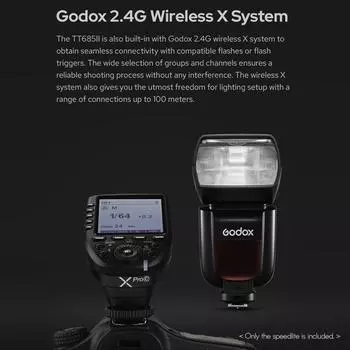 Накамерная вспышка Godox Thinklite TT685IIC TTL, высокоскоростная системная вспышка 2,4G Wirelss X GN60 чёрный