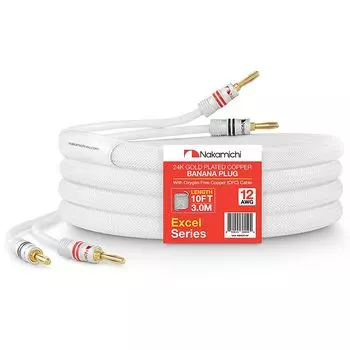 Nakamichi Excel Series 24k позолоченный банановый штекер и акустический кабель провод бескислородная медь сверхпрочный плетеный усилитель для домашнего кинотеатра белый 10 футов