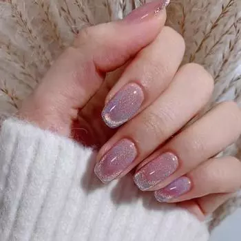 Naked Pink Aurora Кошачий глаз Ногти Интернет Знаменитости Взрыв Маникюр High Sense Поддельные Ногти