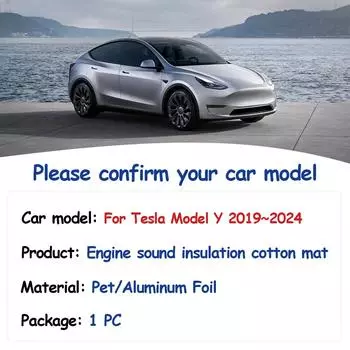 Накладка на капот двигателя для Tesla Model Y 2019~2024, звукоизоляционный хлопковый чехол, огнестойкий коврик для автомобиля, аксессуары для деталей интерьера