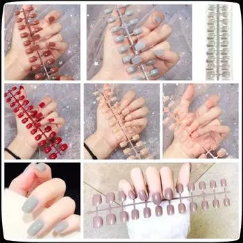 Накладные ногти, короткие круглые, без клея, 24 шт.
