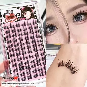 Накладные ресницы LODO Luodou Double Spire Spike Wheat Ear - натуральные, густые, тонкие черные стержни для легкого нанесения