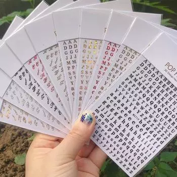 Наклейка для ногтей с буквами 26, наклейка для ногтей с английскими буквами и алфавитом, 3D самоклеящиеся наклейки для ногтей, антикварные наклейки для дизайна ногтей с буквами