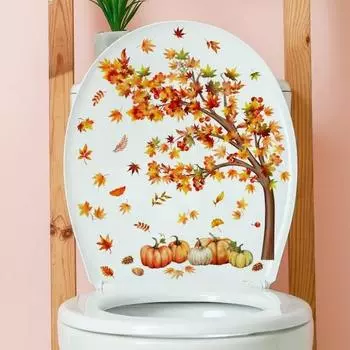 Наклейка для туалета Fall Maple Pumpkin Съемная самоклеящаяся водонепроницаемая ПВХ-стена для гостиной