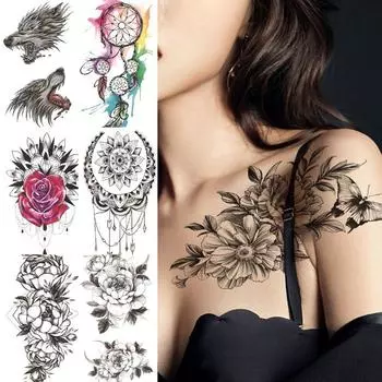 Наклейки DIY Rose Body Art наклейки для тела, рук, ног, черные цветы, временная татуировка, поддельная татуировка