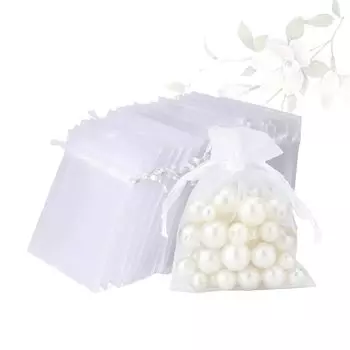 Nannlia 50 шт. мешочков из органзы на завязках Маленькие упаковочные пакеты Прозрачные подарочные пакеты Подарочные пакеты Разделенные пакеты Простые пакеты-саше Маленькие подарки Свадьбы