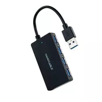NANOCABLE USB Hub Концентратор USB 3.0 с 4 портами USB 3.0, USB-A/M-USB 3.0/H, Черный, 15 см Черный