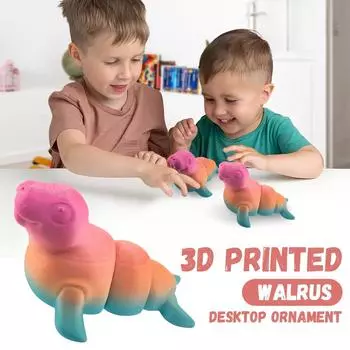 Напечатанный на 3D принтере Морж Настольное украшение, Детская игрушка в подарок One Size