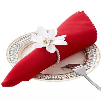 Napkin Rings Pack Of 6,Flower Napkin Holders,White Floral Beads Napkin Rings For Wedding Dinner Table Decoration, Banquet