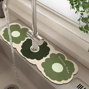 Nappa Skin Faucet Splash Catcher Absorbing Mat Printed Sink Splash Guard Countertop Protector Drying Pads for Kitchen Bathroom