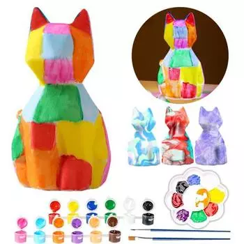 Нарисуйте свою собственную кошачью лампу, набор DIY, граффити, ночник, образовательное художественное ремесло с 12 цветами краски, безопасный забавный подарок для любителей кошек, девочек и мальчиков
